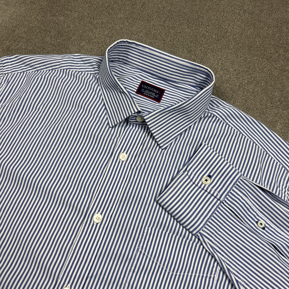 UNTUCKit Shirt Mens 2XL Performance Button Up Long Sleeve Stretch Blue White Str